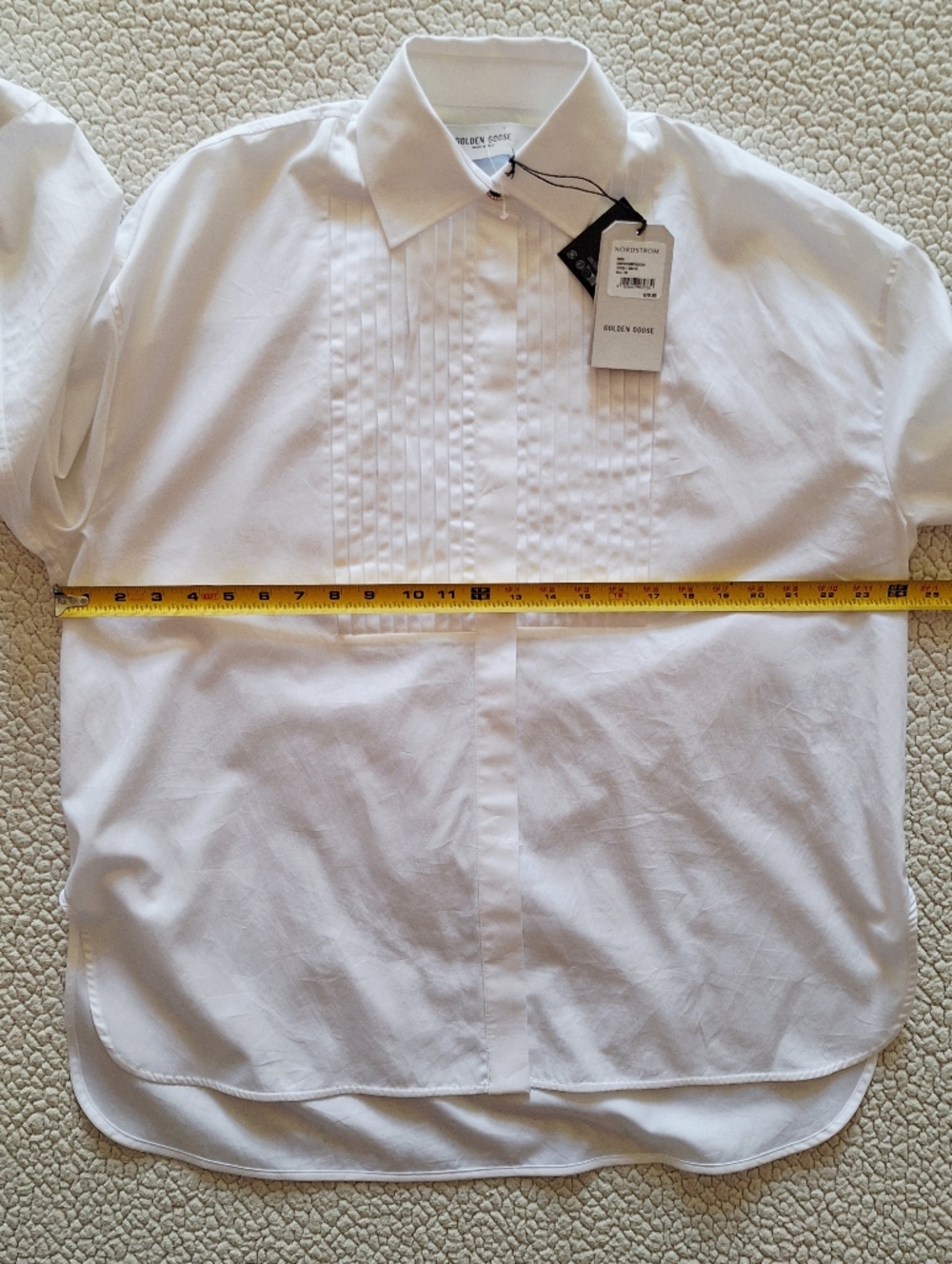 GOLDEN GOOSE Pintuck Bib Oversized Cotton Button-Up Shirt White XS Org $750 - Picture 14 of 16